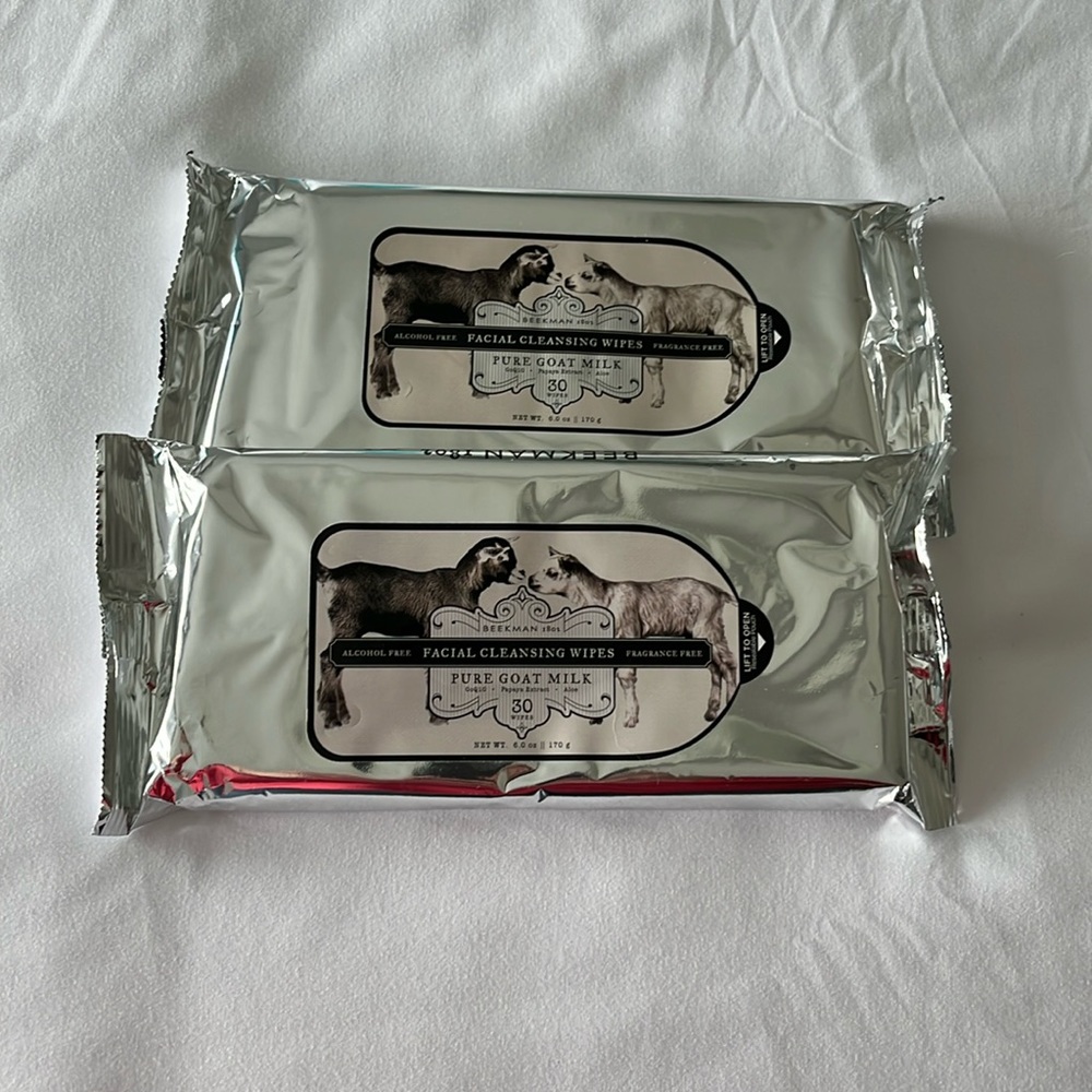 Lot of (2) BEEKMAN 1802 Fragrance Free Facial Cleansing Wipes SEALED Made In USA